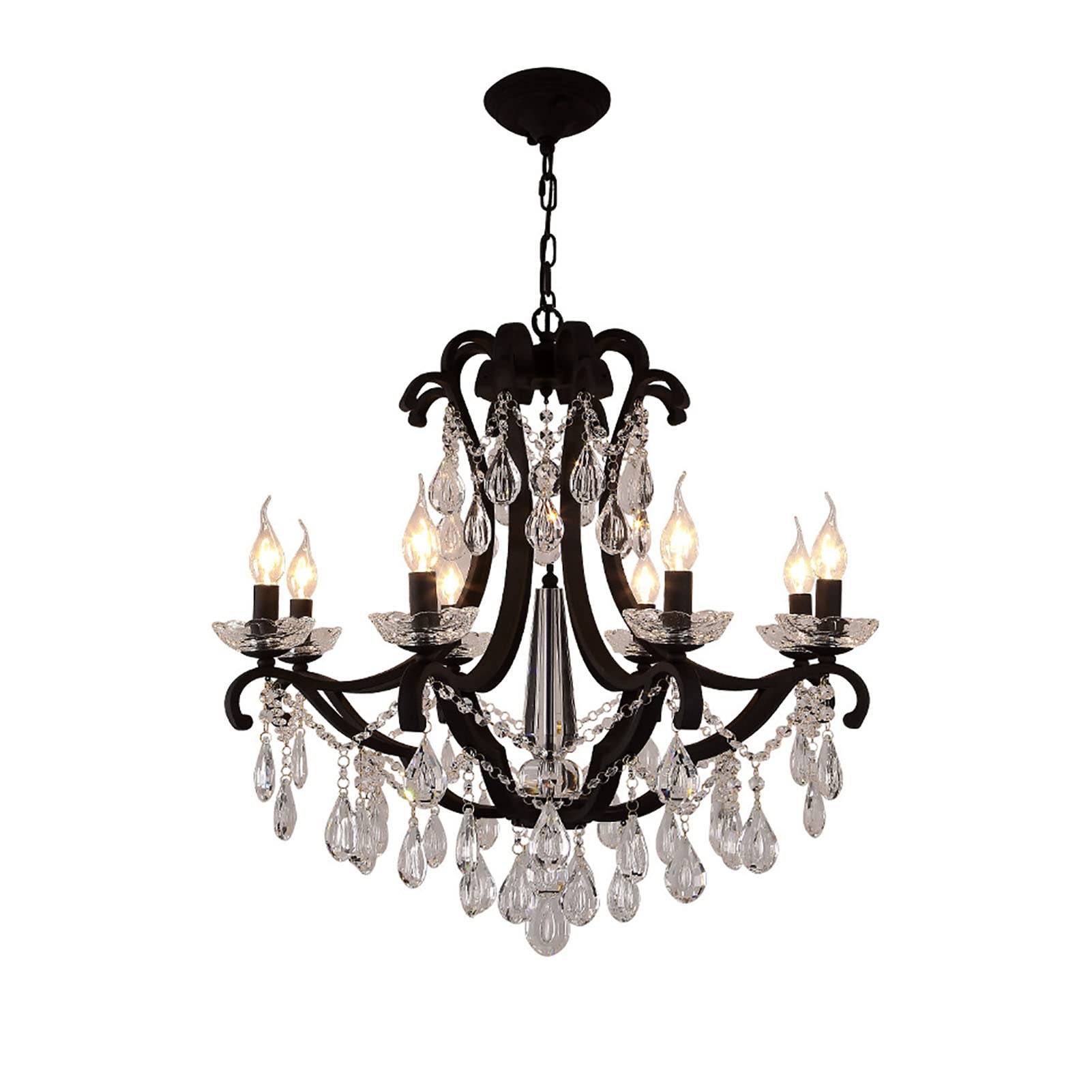 FTHOME Vintage Crystal Raindrop Ceiling Hanging Lights For Kitchen,Rustic Farmhouse Crystal Chandelier 6 Lights,French Country Candle Pendant Light Fixtures-8 lights 74x65cm(29x26inch)
