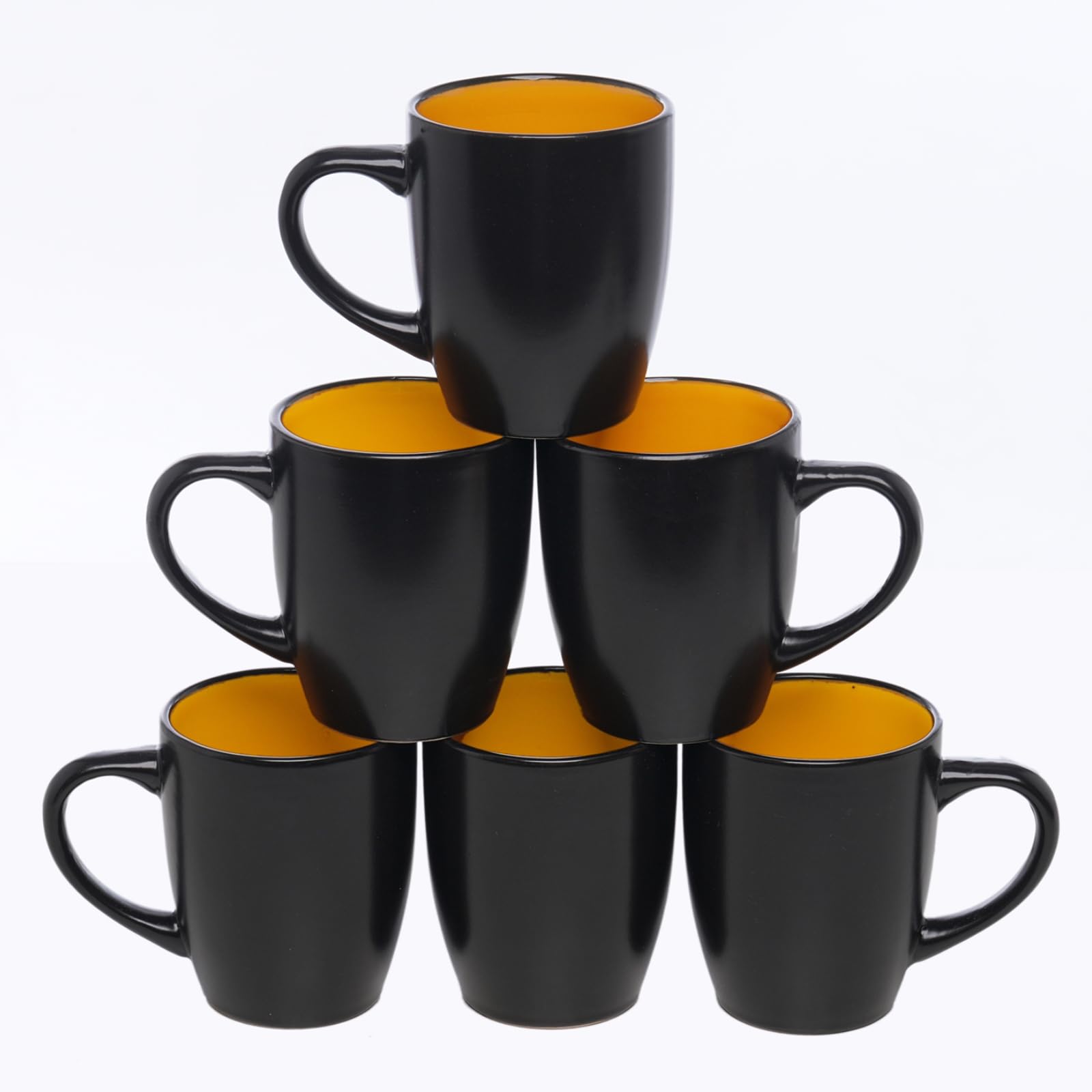 HOMD Coffee Cup Set 6-12oz Large Handle Ceramic Cup for Coffee, Soup, Tea, Milk, Latte, hot Cocoa, Ladies, Men-New Porcelain Mug Set. (Black and Yellow)