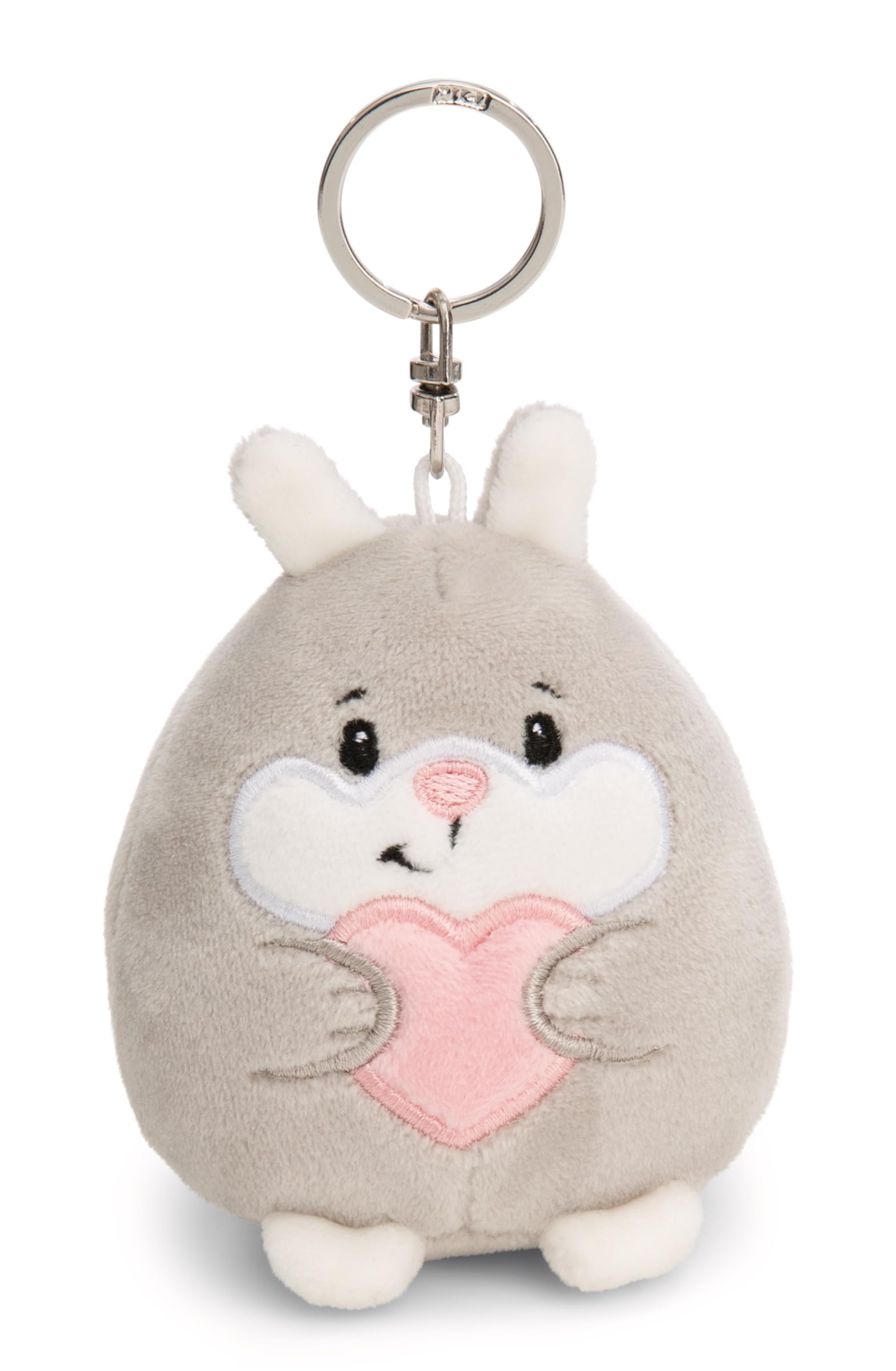 NICI Keyholder Chill rabbit with heart 8cm - grey - Plush companion for backpack or bag, cuddle charm with metal ring for keychain & key holder | 61754