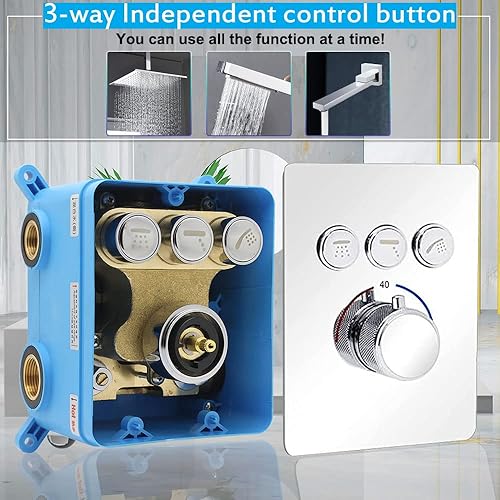 Miniatura 3 de Válvula desviadora de ducha termostática de 3 vías con botón pulsador para grifo de latón oculto, kit de válvula mezcladora en cromo, se puede