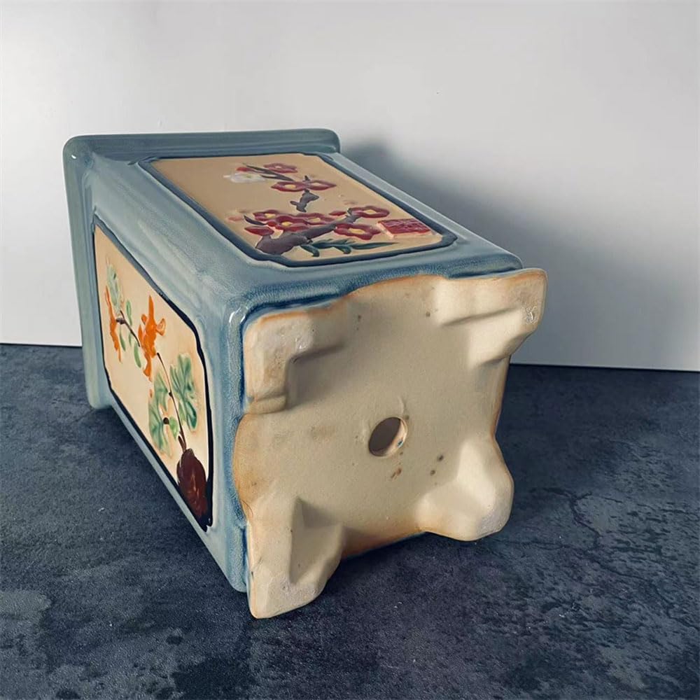 Ceramiczne doniczki na storczyki z otworami, antyczna i postarzana kwadratowa ceramiczna doniczka na storczyki, ceramiczna doniczka na rośliny powietrzne z otworami, spodek na doniczkę na motyle,