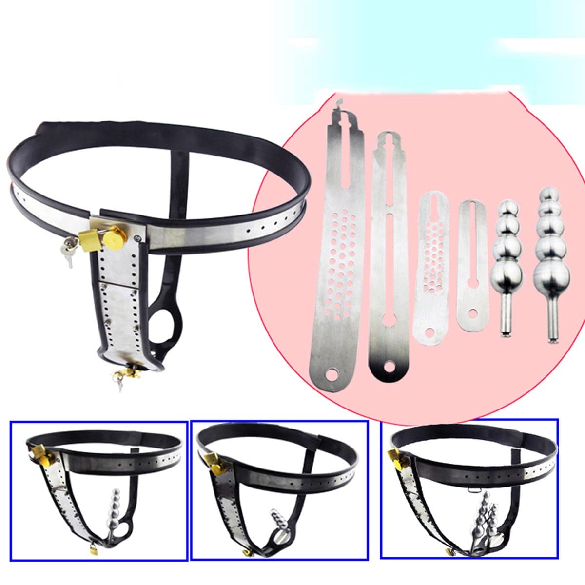 Cintura Di Castità Per Donne, Dispositivo Di Castità In Acciaio Inossidabile + Silicone, Con Plug Vaginale + Plug Anale Anti-slittamento, Giochi Di Castità E Bondage, Set Di Prevenzione