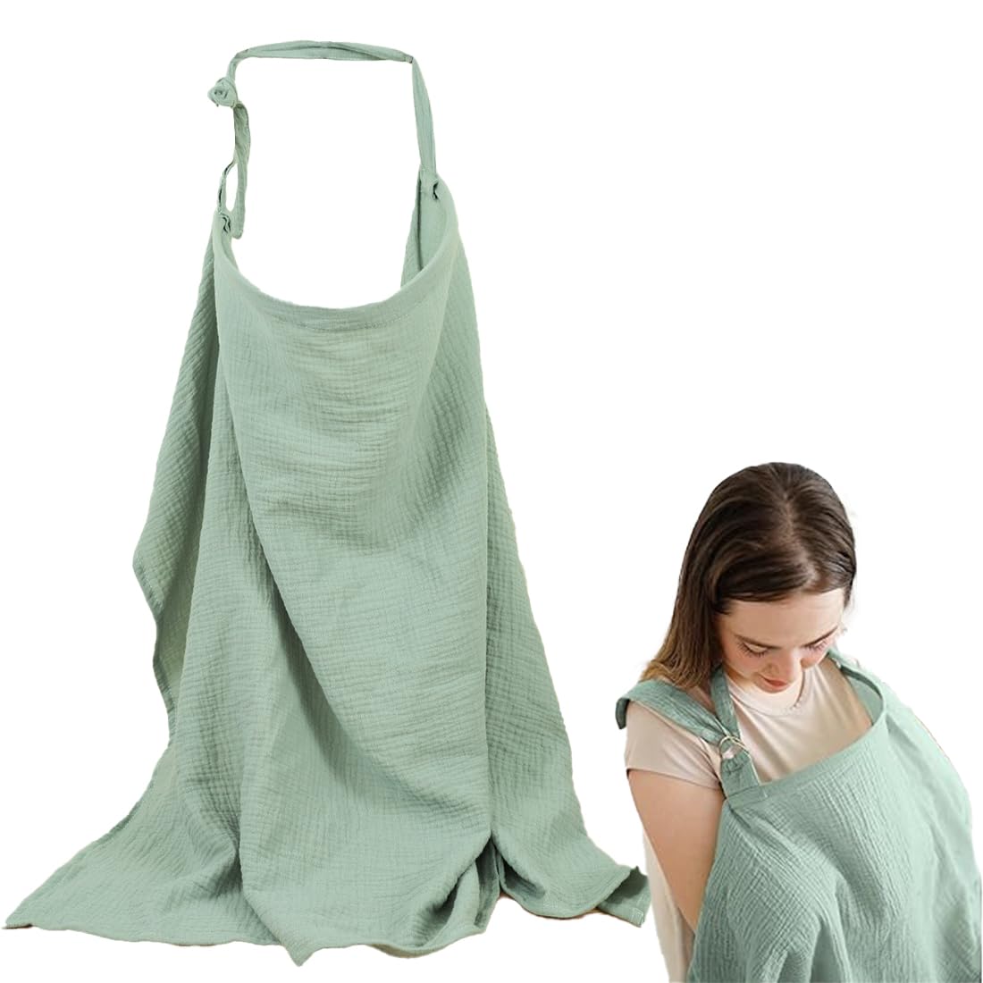 SULIUDAJI Tablier Allaitement Bebe Coton Douce Respirante Ajustable 100x65cm Vert Pois