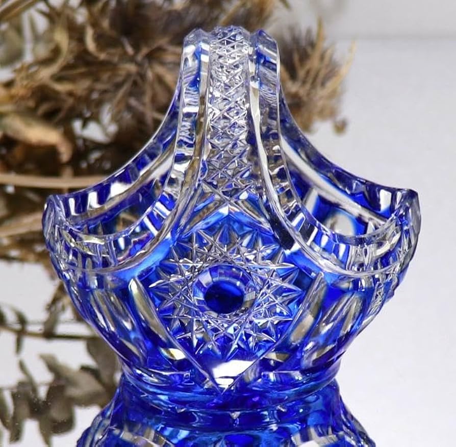 オールド・バカラ ディアマン・ピエーリー 青色被せ装飾 バスケット