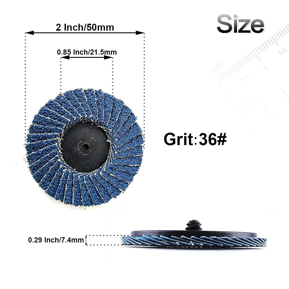 Tshya Lot de 24 disques à lamelles de 5,1 cm avec support de 6,35 mm, accessoires de meuleuse T27 en oxyde de zirconium plat grain 36 pour préparation de surface (grain 36)