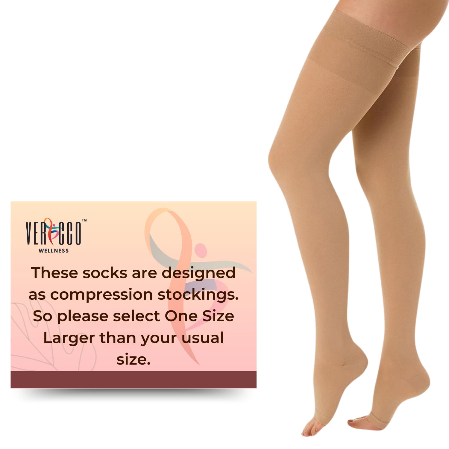 Compression Stockings for Women and Men | Class 2 Thigh Length Medical Socks for Varicose Vein and Leg Pain Relief | 23-32 mm Hg | Compression Socks, 1 Pair, Beige-image-31