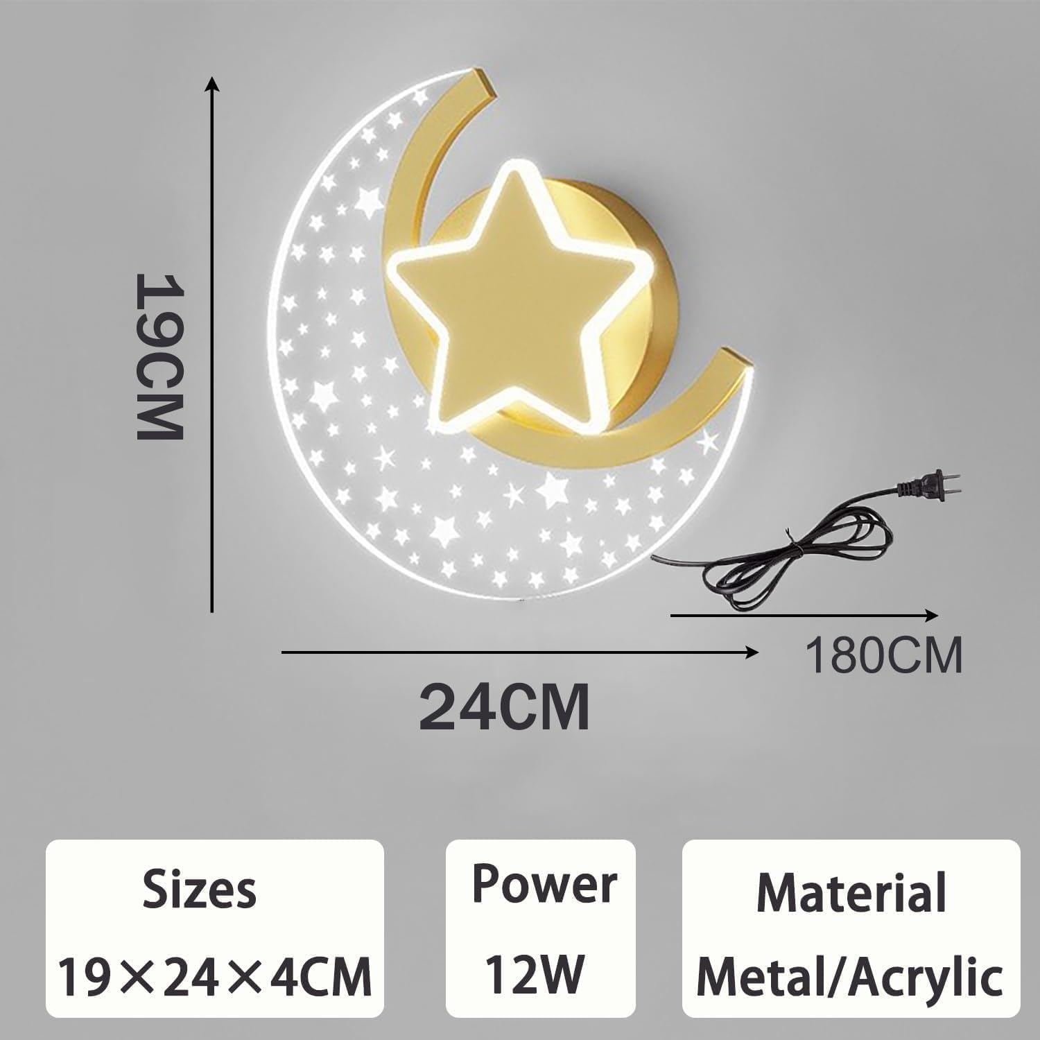Lámpara de Pared LED con Interruptor Táctil Regulable Estrella Luna Aplique de Pared de Cabecera con Enchufe 12W Iluminación de Pared Interior para Dormitorio Niños y Niñas Estudiar Luz de Lectura