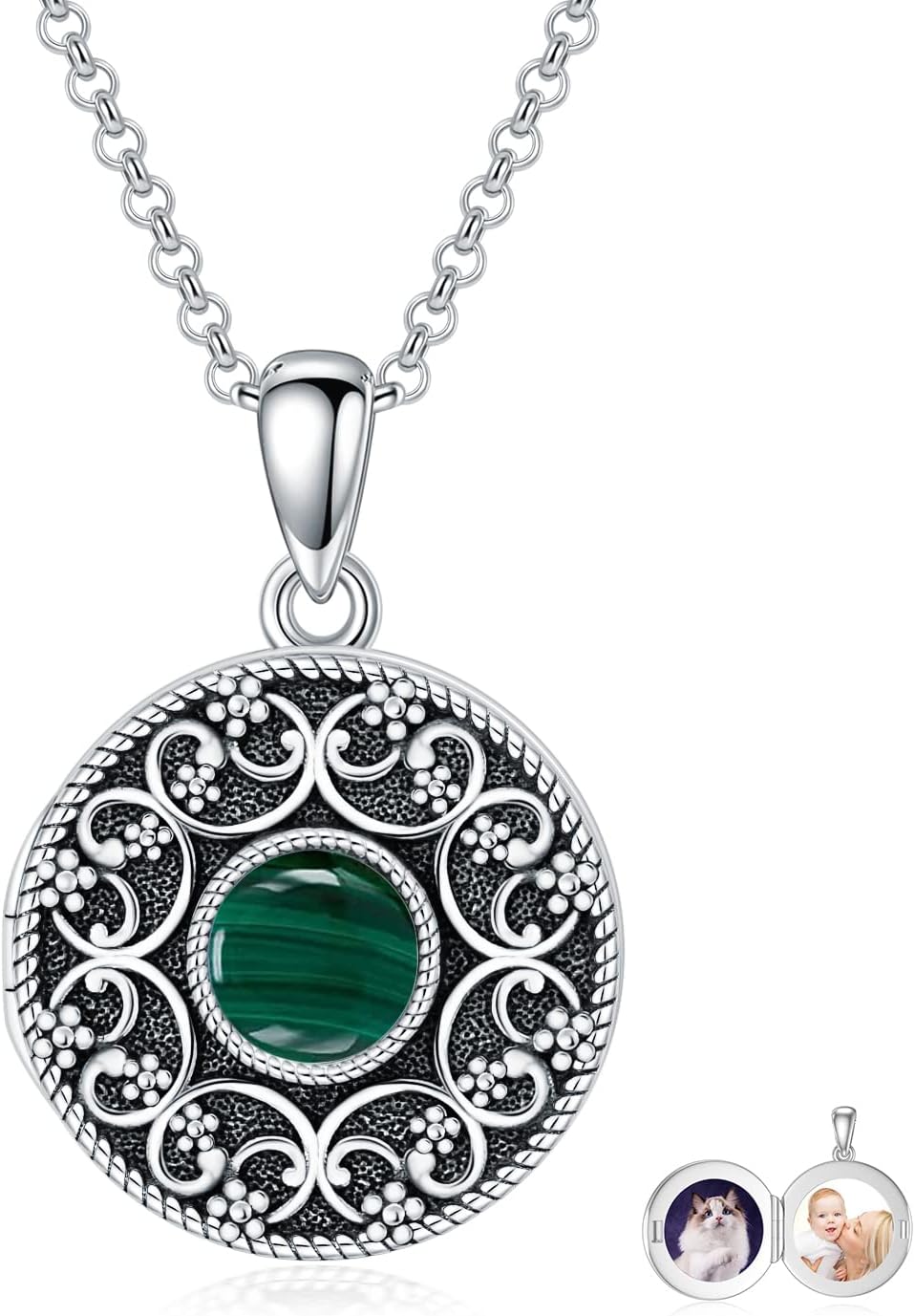 Round Locket Necklace 925 Sterling Silver Picture Locket Necklace That Holds 2 Pictures Locket Jewelry Gifts for Women