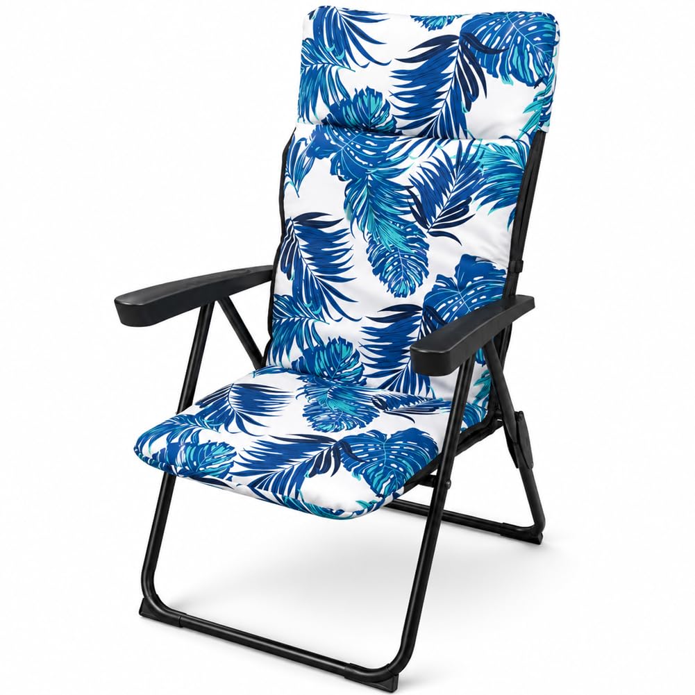 BAKAJI Sedia Sdraio Relax con Cuscino e Imbottitura ad Altissima Densità, Struttura Pieghevole Salvaspazio, Design Floreale, Braccioli Ergonomici, Ideale per Interno ed Esterno, 68 x 58 x 45 x 108 cm