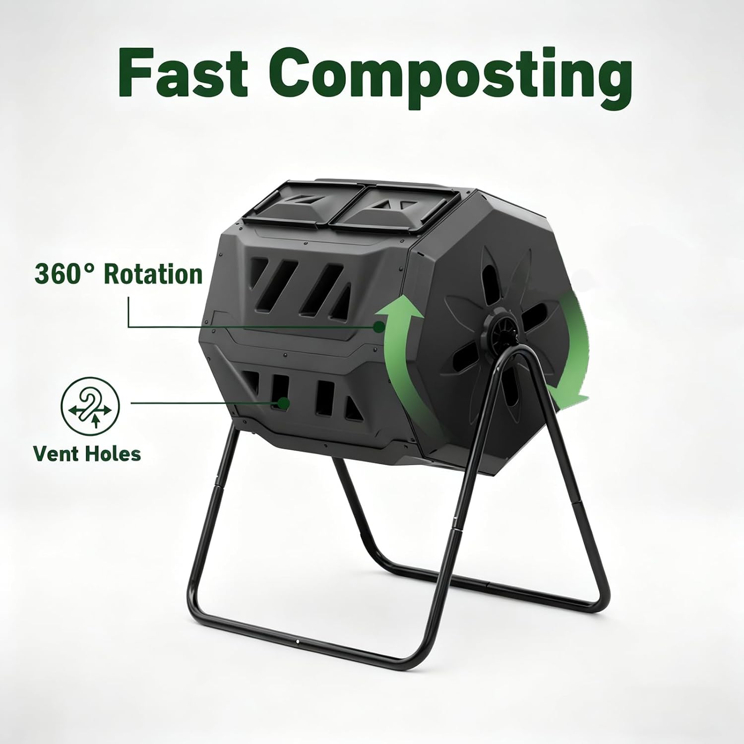 Outdoor Tumbling Composter, 43 Gallon Black Door, Fast Assemble Tumbling Composter, Dual Chamber Composter Tumbler, Rotating Compost Bin for Outside, Backyard, Garden and Yard