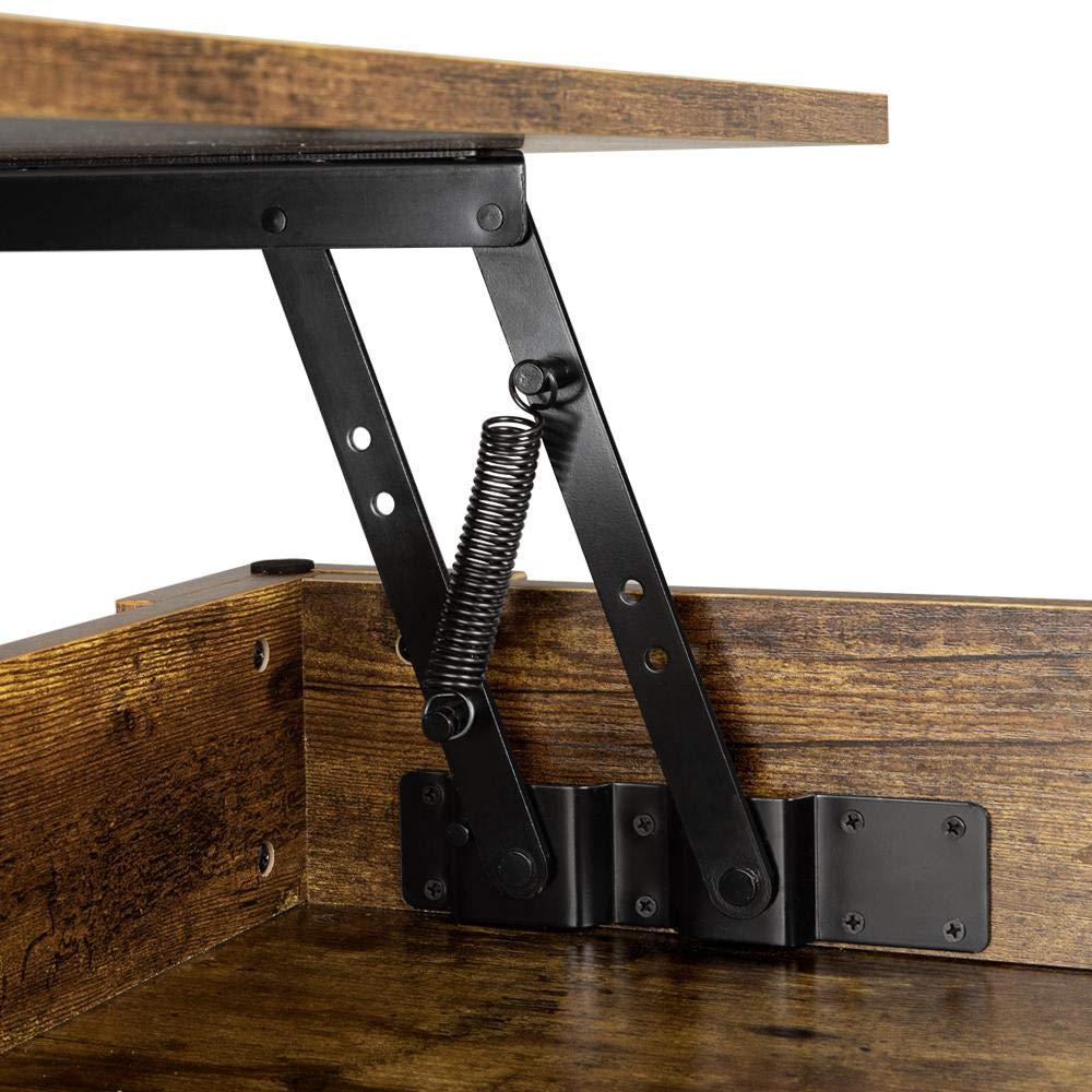 YAHEETECH Rustic Lift Top Coffee Table w/Hidden Compartment & Storage Space Lift Tabletop for