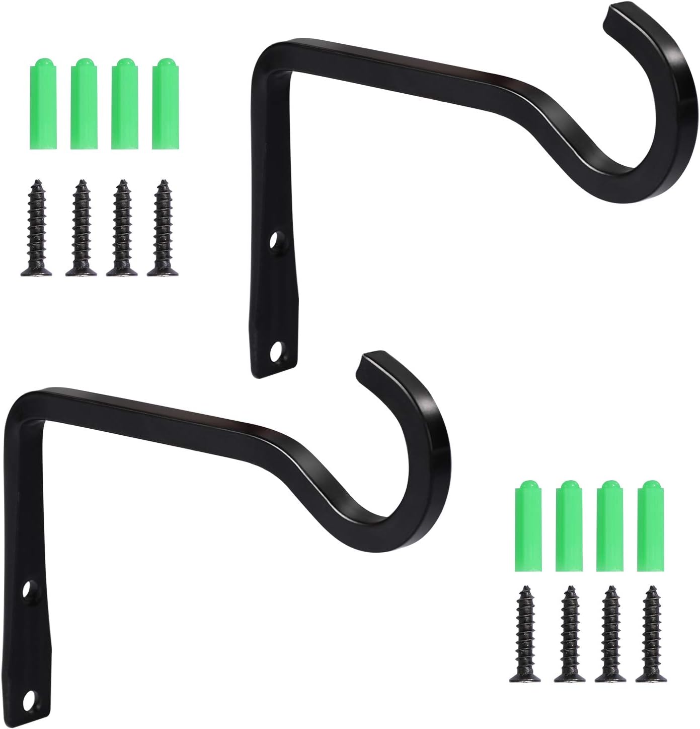 Ginbel Direct 2 Pack 6 Inch Plant Hangers Wall Mount Outdoor Indoor Metal Hooks Plants Baskets Hanging Bracket Bird Feeders Pot Flower Lanterns Wind Chimes Garden Iron Decorative (Black)