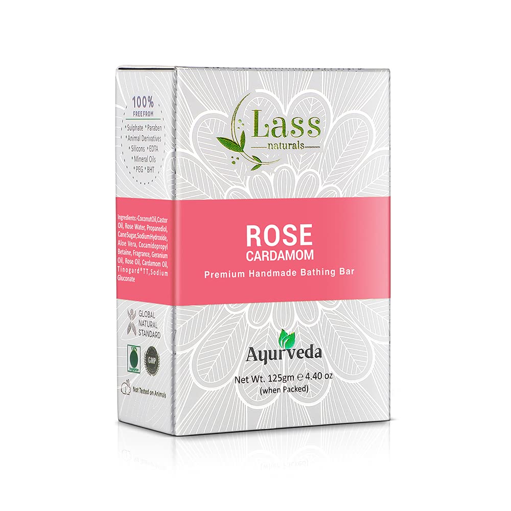 Lass Naturals Rose Cardamom Handmade Premium Bathing Bar for all types of skin tones 125 gm (Pack of 6) - Skin Care