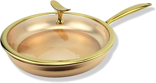 Kkekos Ollas y sartenes de cobre puro, juego de utensilios de cocina de cobre martillado con wok (10.2 in)