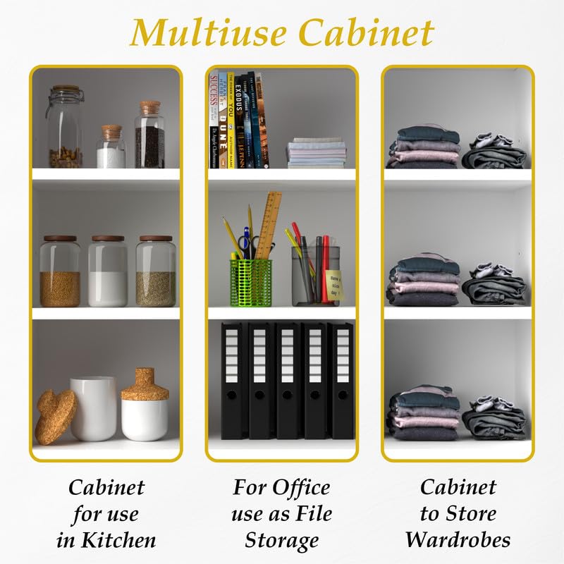 Image of 2 Door Wall Mounted Cabinet with Adjustable & Fixed Shelf | Engineered Wood Storage for Kitchen, Bathroom, Office & Living Room | DIY Assembly | Color: White & Grey | Size: 60 x 33 x 63.8 cm