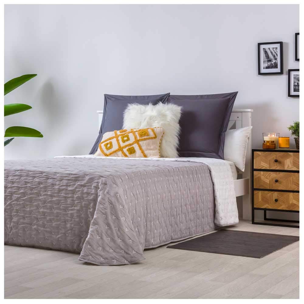 COTTON ARTean Colcha de Verano LIMPIAS Gris - Reversible Cama de 135