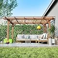 12 x 10 FT Outdoor Wood Pergola, Wooden Grape Pergola for Climbing Plant Support for Garden, Patio, Backyard, Deck, Brown