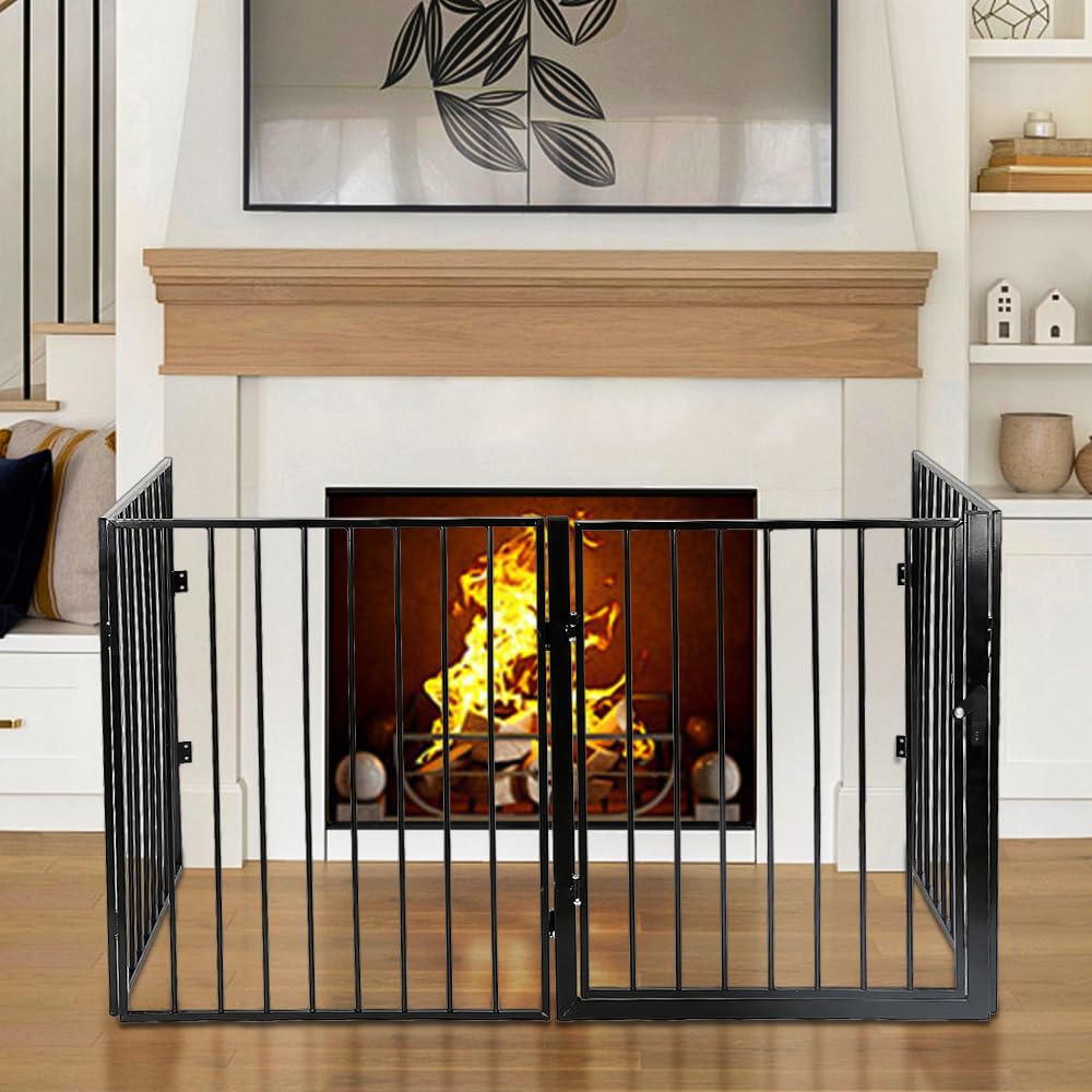 Rejilla protectora para chimenea, parque infantil con puerta de seguridad, rejilla para perros independiente, sin agujeros, rejilla protectora para chimenea, rejilla protectora para perros plegable