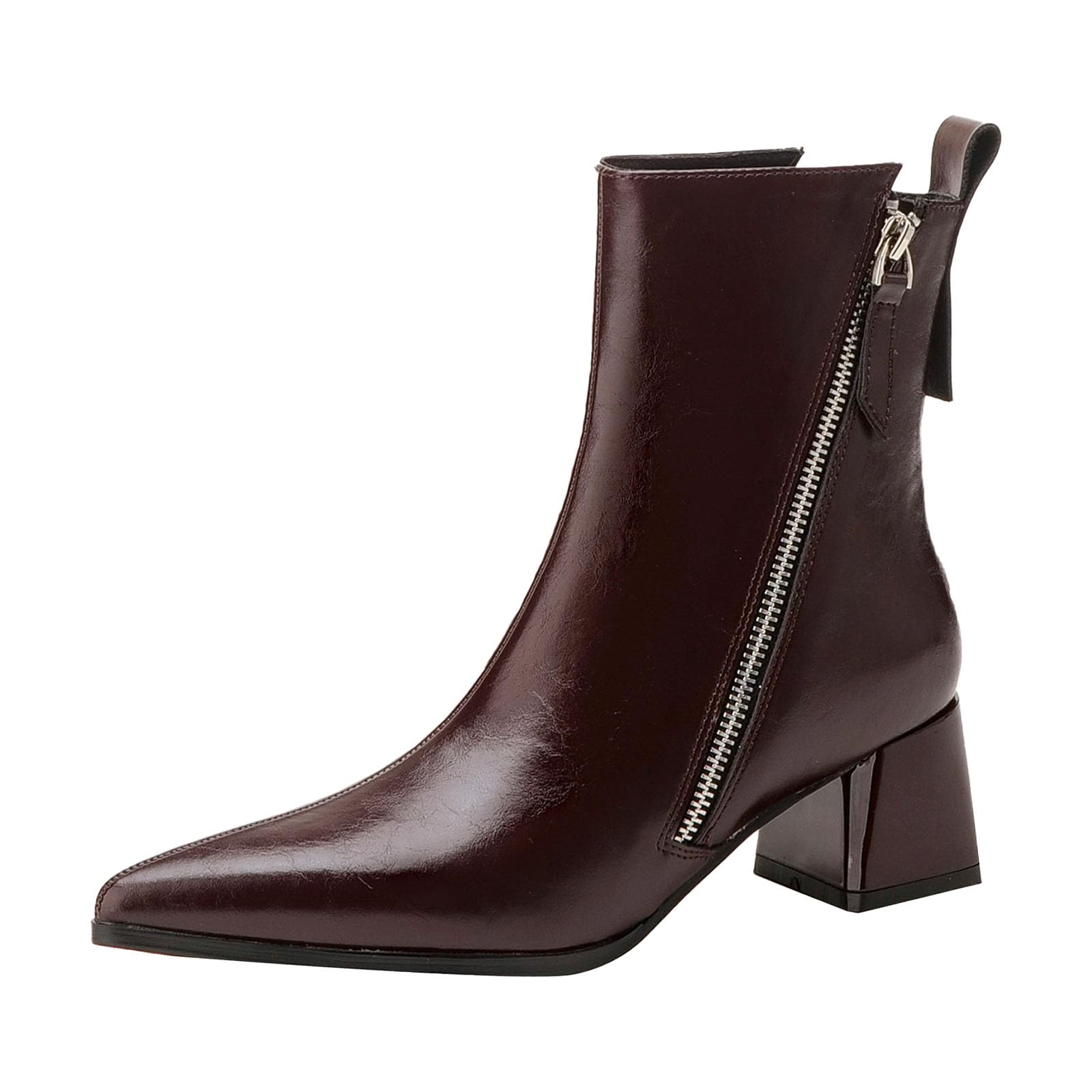 Womens side zipper chunky heel Dress ankle boots stylish pointed toe Block heel PU Fall Winter Casual Comfortable