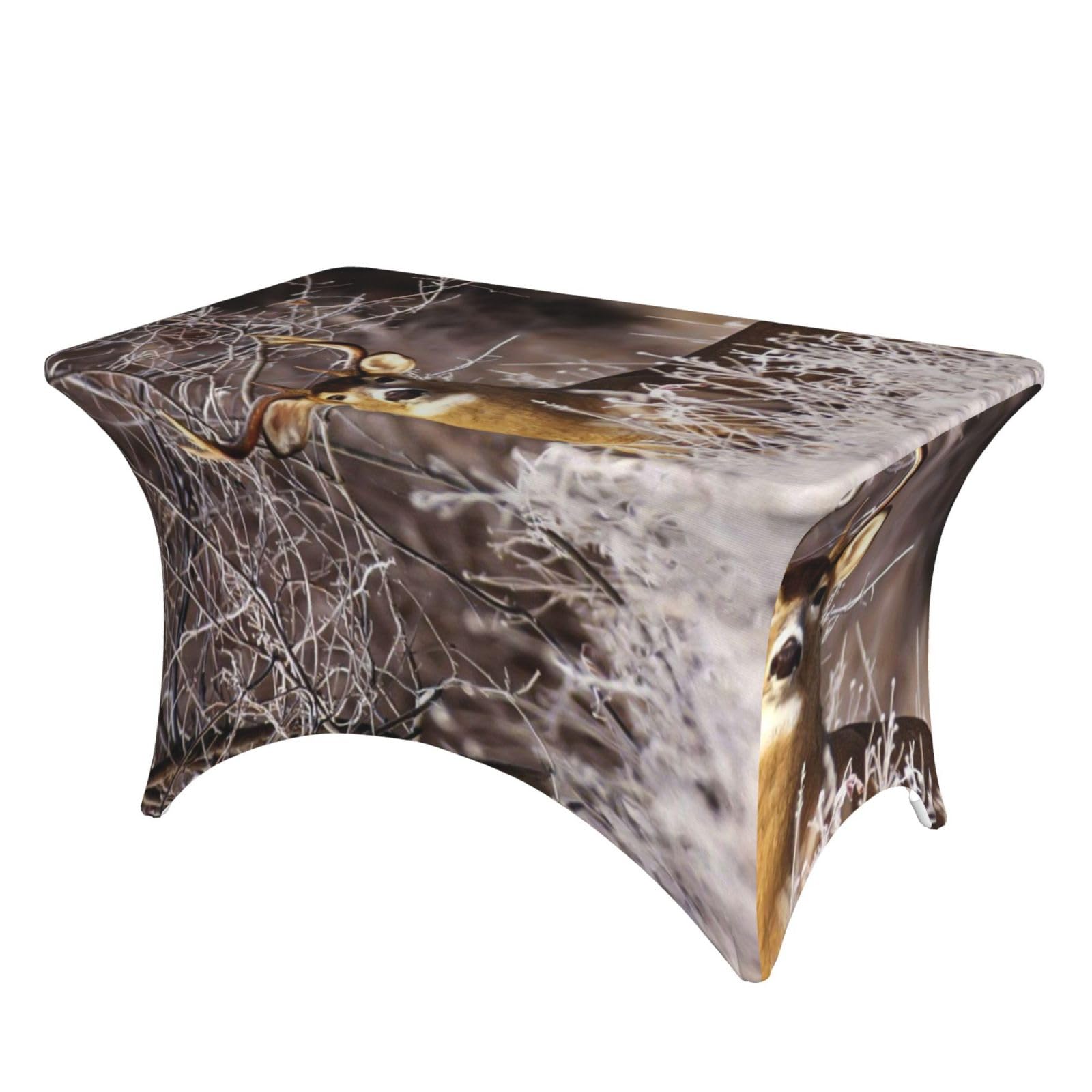 Dcehgew Free Whitetail Deer 4Ft Spandex Rectangular Table Cloth, Printed Fitted Elastic Tablecloths Washable Table Cover For Event, Wedding, Banquet & Party