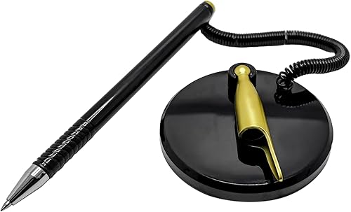 Miniatura 1 de SKYLINE ONE Bolígrafo de gel con cadena y base, paquete de 3 bolígrafos con soporte para bolígrafo de escritorio de oficina, bolígrafo de gel negro