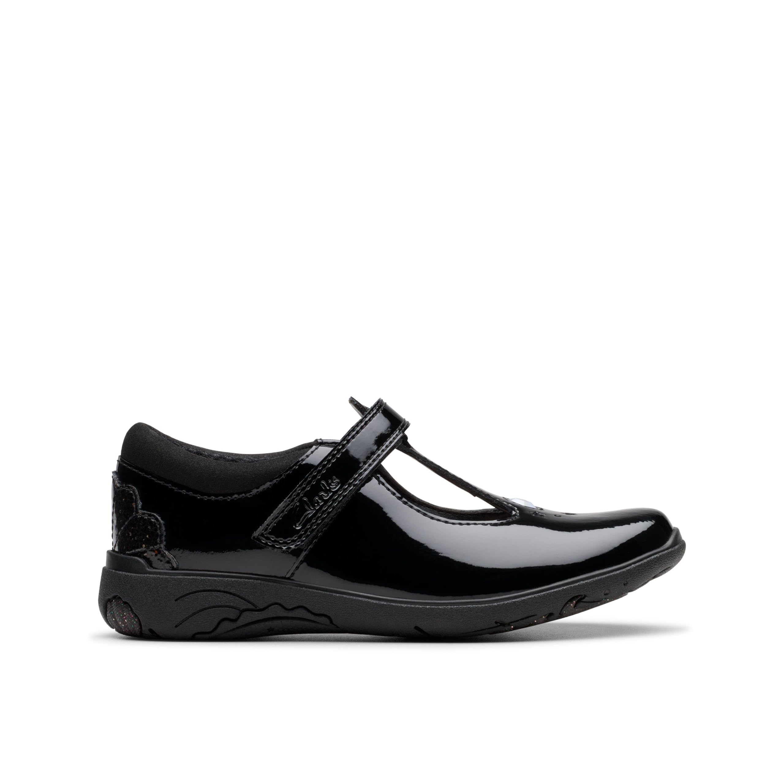 Clarks Relda Gem K. Childrens Black Pat, 8.5