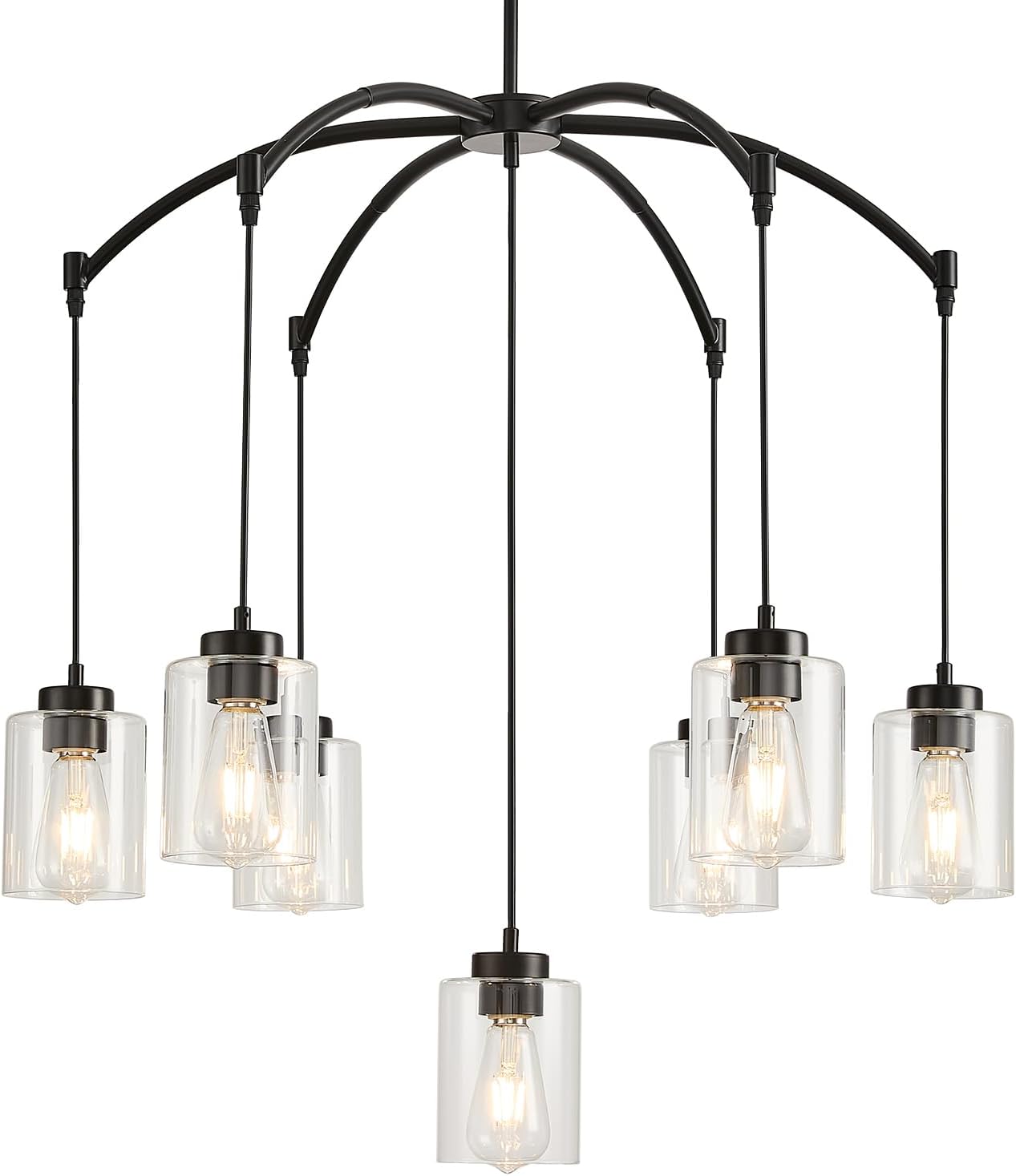 7 Lights Kitchen Island Lighting, Black Hand Blown Glass Dining Room Light Fixture