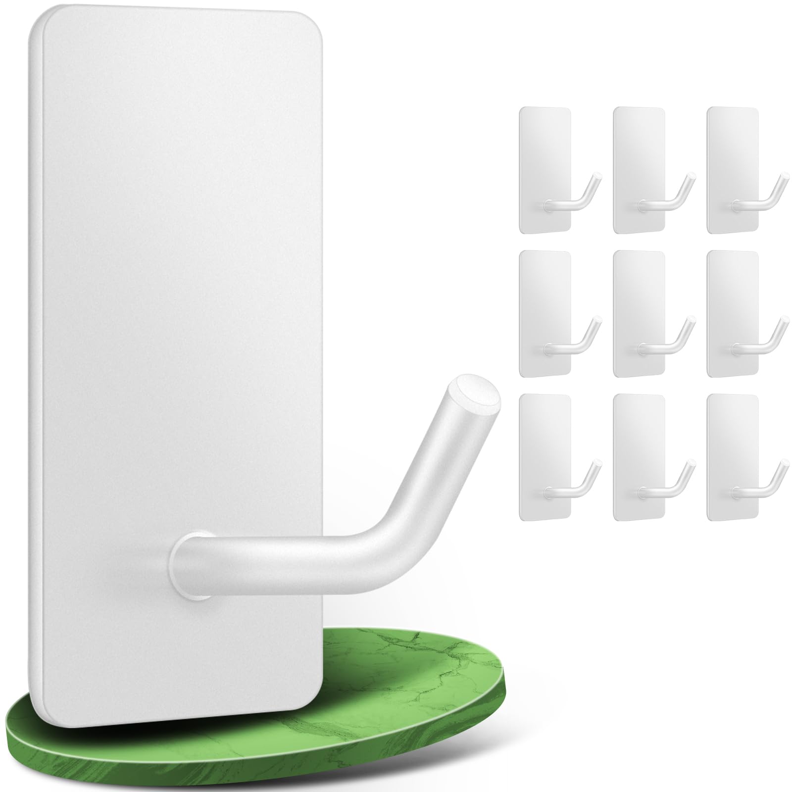 10 Pcs Self Adhesive Hooks Can Hold up to 22 lbs(Max.), Super Sticky Hooks Made of 4mm 304 Stainless Steel Wonβt Be Slip-off , Wall Hooks Stick on Bathroom, Kitchen, Bedroom to Hang Big or Small Items