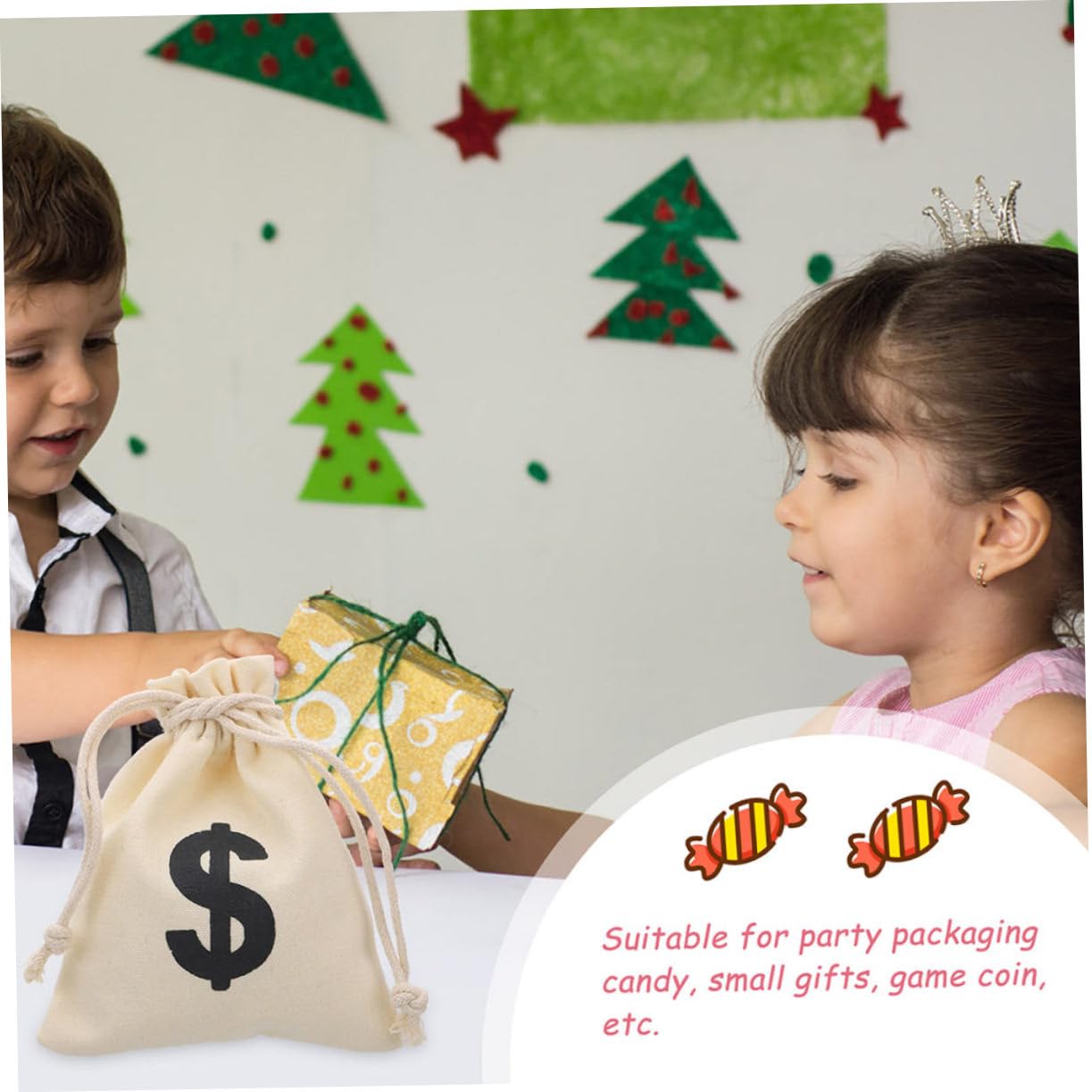PERSELOSO Bolsas de Lona Cordón de Algodón Beige 10 Diseño de Letras Almacenamiento de Dulces y Snacks Bolsitas de Obsequio para Fiestas