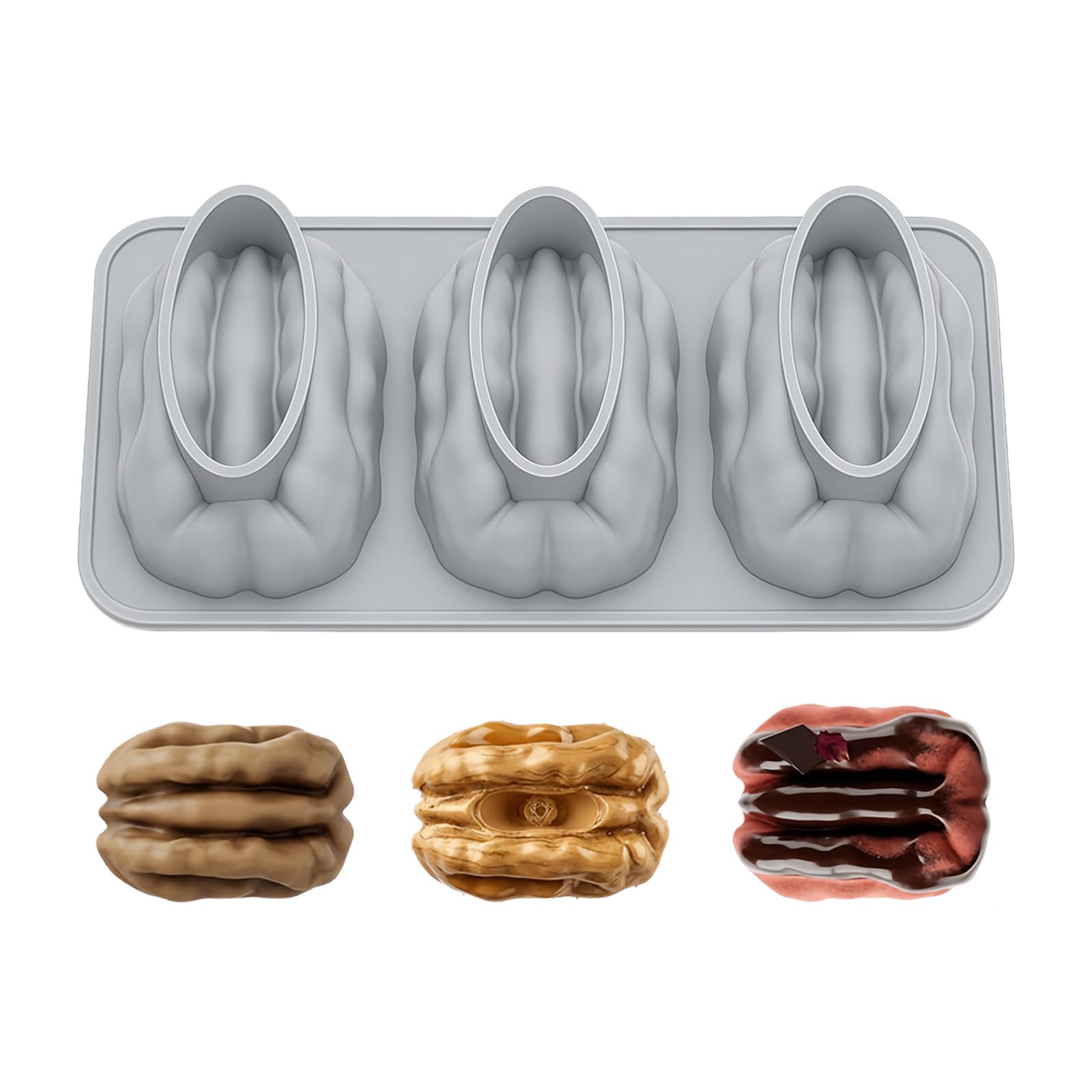 HZBB Multipurpose Nonstick Cake Molds Walnuts Shape Baking Pan Chocolate Molds Silicone Texture for Oven Freezer Microwave Use Professional Baking Equipment