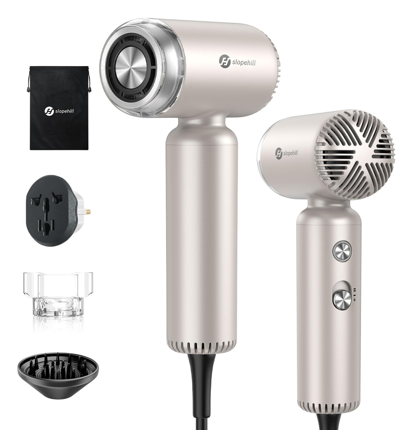 Photo 1 of slopehill Dual Voltage Travel Mini Hair Dryer, Lightweight Ionic Blow Dryer, Professional Fast Drying, Compact Portabe Quiet Hairdryer with Magnetic Diffuser for Women, International European 100-240V