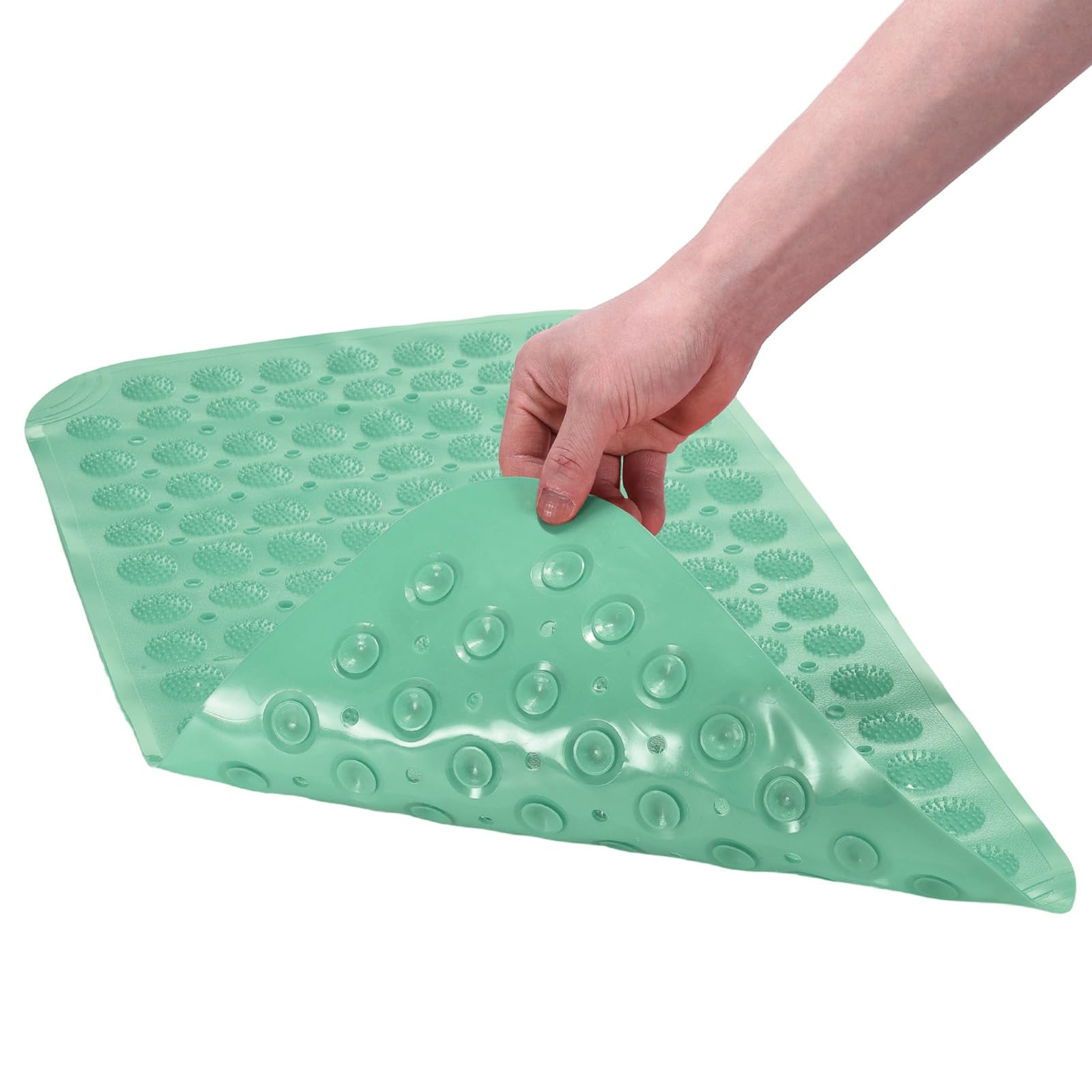 sourcing map Anti-Slip Shower Mat, 28 x 15 Inch PVC Non Slip Washable Bathtub Floor Liner Mat with Suction Cups Quick Drain Holes Soft on Feet for Tub Shower Bathroom, Light Green