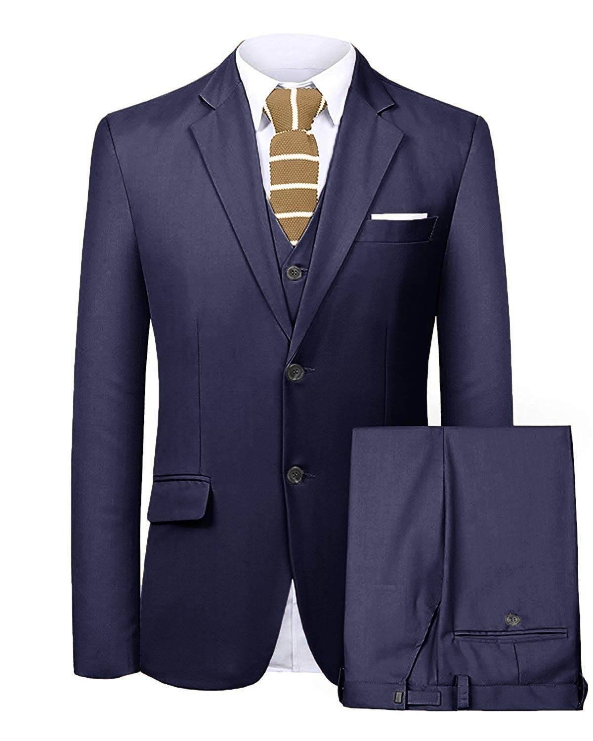 Qzi Men's Navy Blue Three Pieces Suit Notch Lapel Two Button Formal Wedding Prom Tuxedo