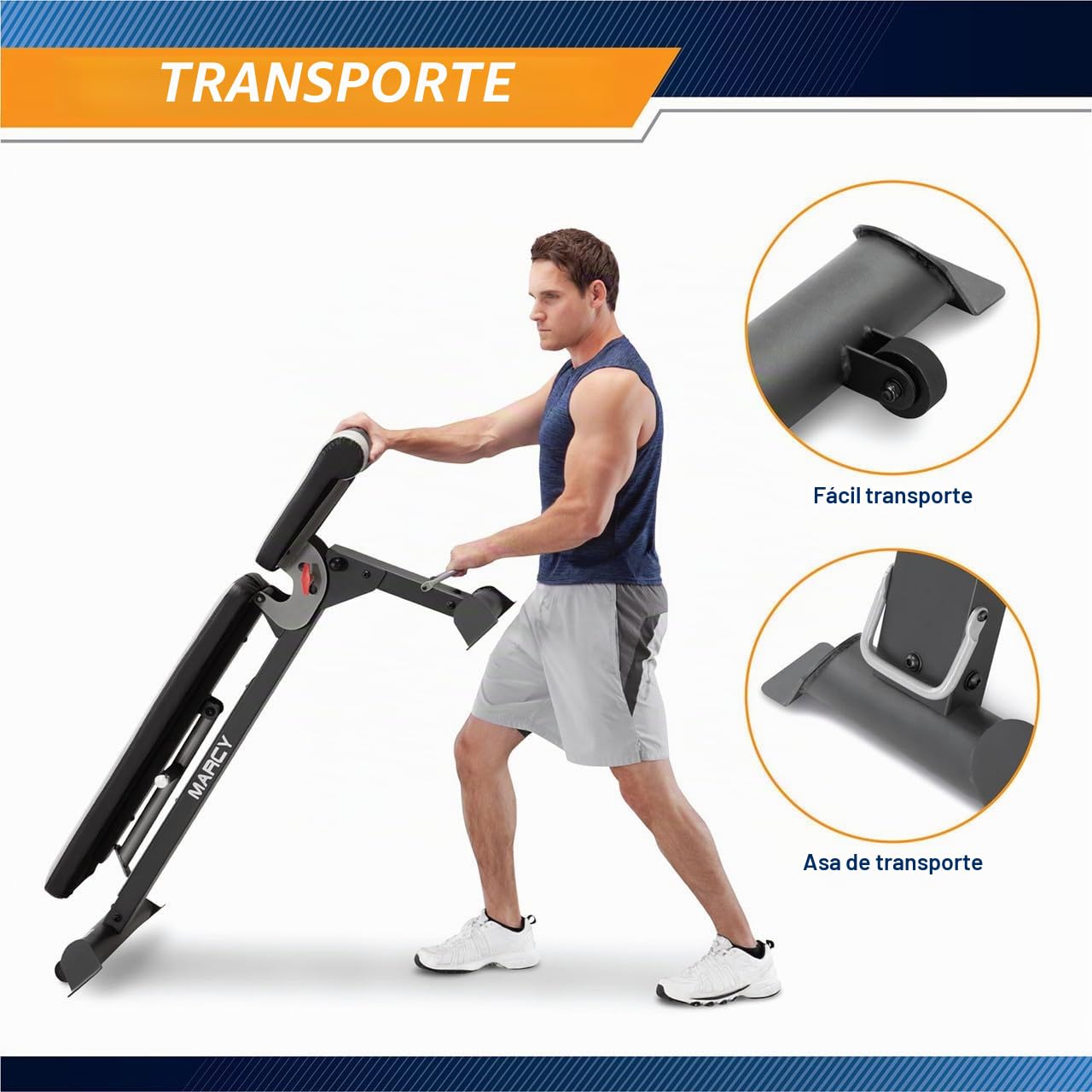 Marcy Banco Musculación SB-670 Multiángulo Ajustable 270kg | 6 Posiciones De Respaldo, 3 Posiciones De Asiento, Peso 23 kg, Ruedas De Transporte