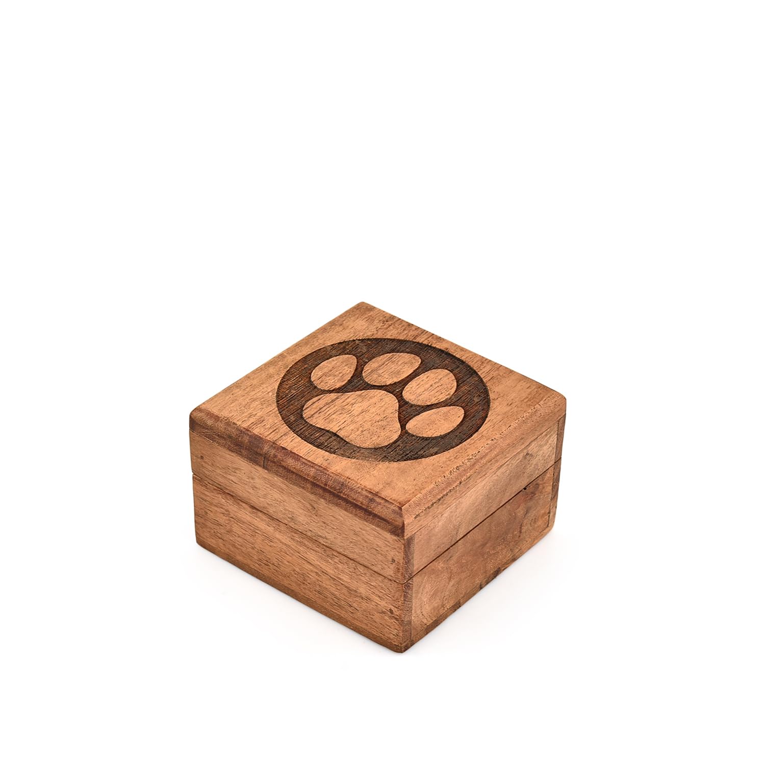 ARAMBH Decorative Urn Acacia Wood Engraved Wooden Cremation Urn for Human or Pet Ashes Paw Print Design – Black Finish (10.16cm x 10.16cm x 6.35cm)
