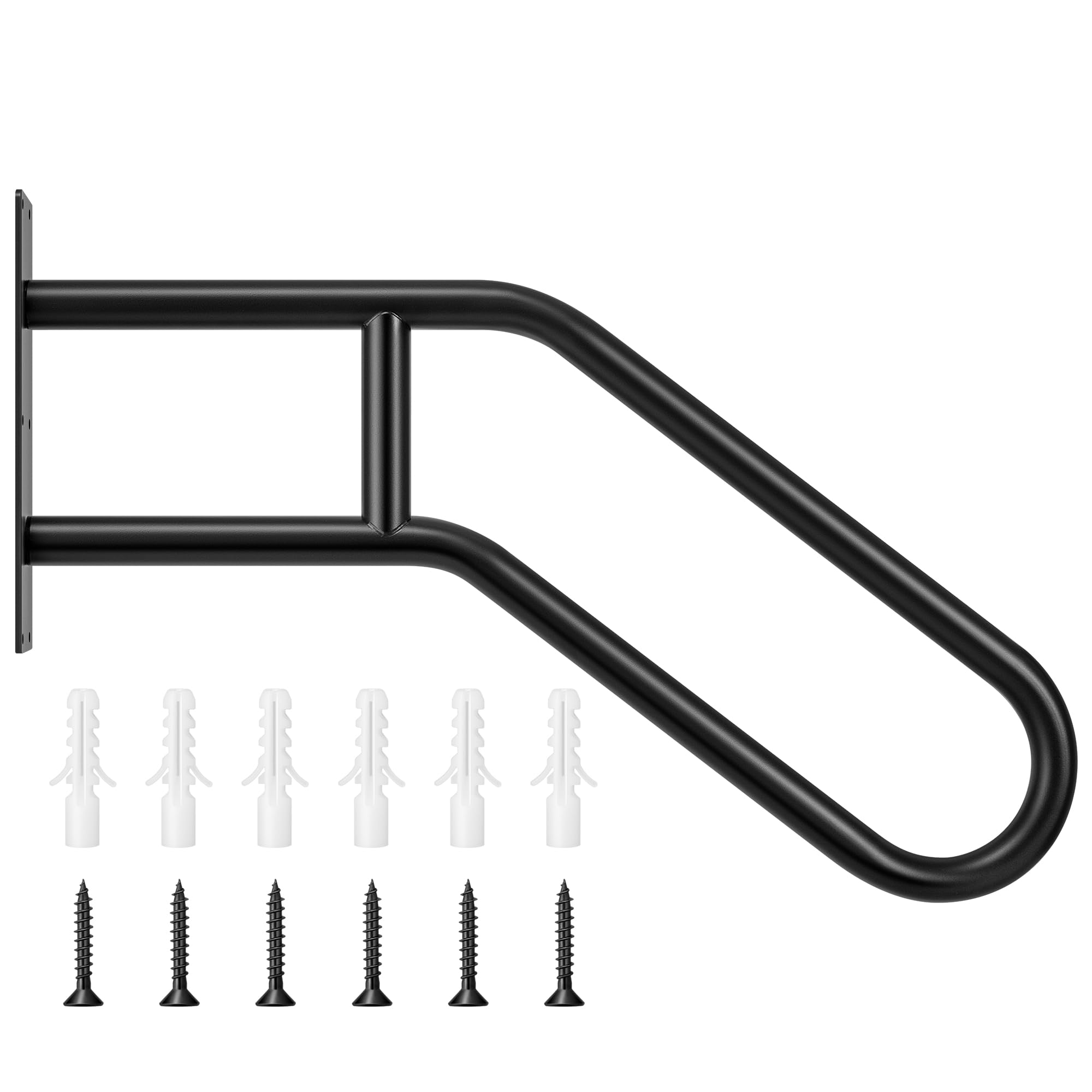 (incomplete) vivosun outdoor handrail, 3 step stair handrail, 27.5" x 18.5" fits 1 to 3 steps, u-shaped wrought iron stair railing, wall-mounted safety rail for concrete step, porch steps, one-step assembly, black