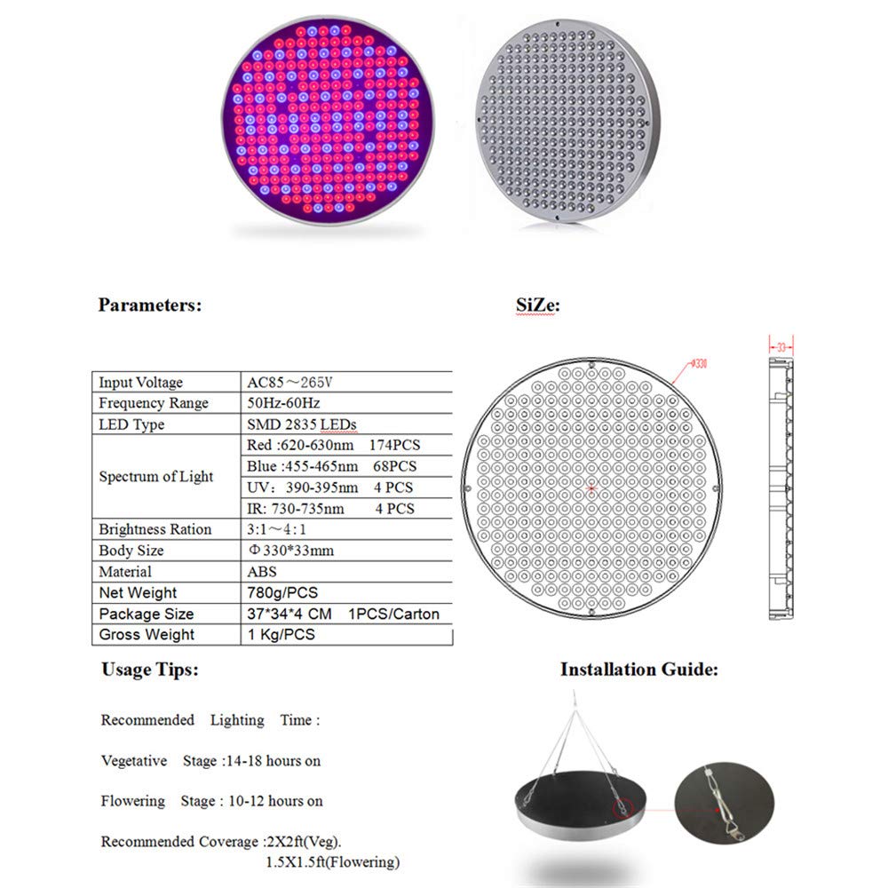 LED Plant Grow Light, lámpara de Planta de Interior de Espectro Completo UFO50W para el Sistema hidropónico de Plantas Vegs Luz de Piso para Plantas de Doble Chip de Interior,USPlug