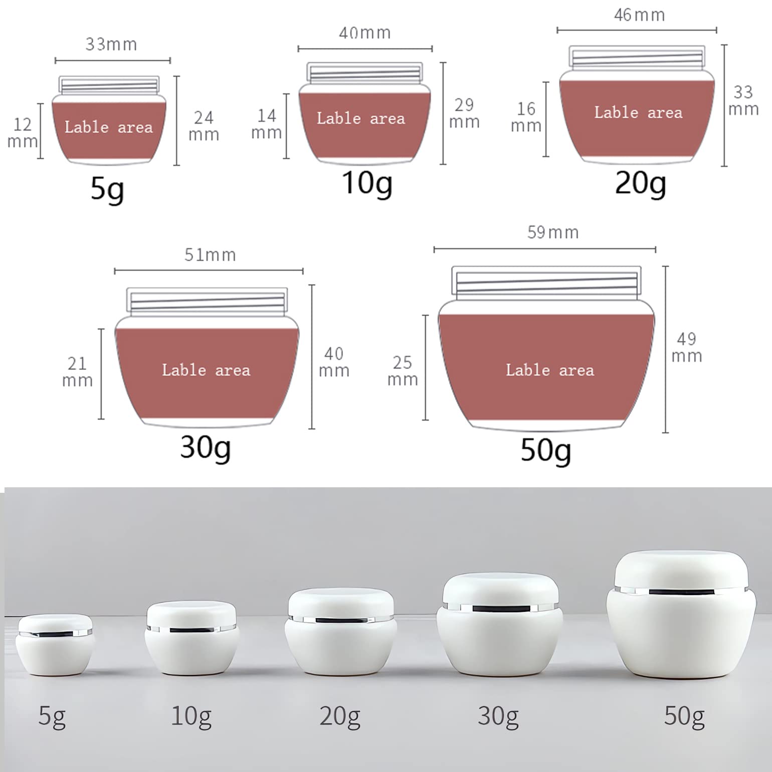 50 Stück, 50ml Weiß Plastik Leerdose Tiegel mit Silberkante für Lotion Creme Cremedose, Gesichts Creme Salben, Lippenbalsam.