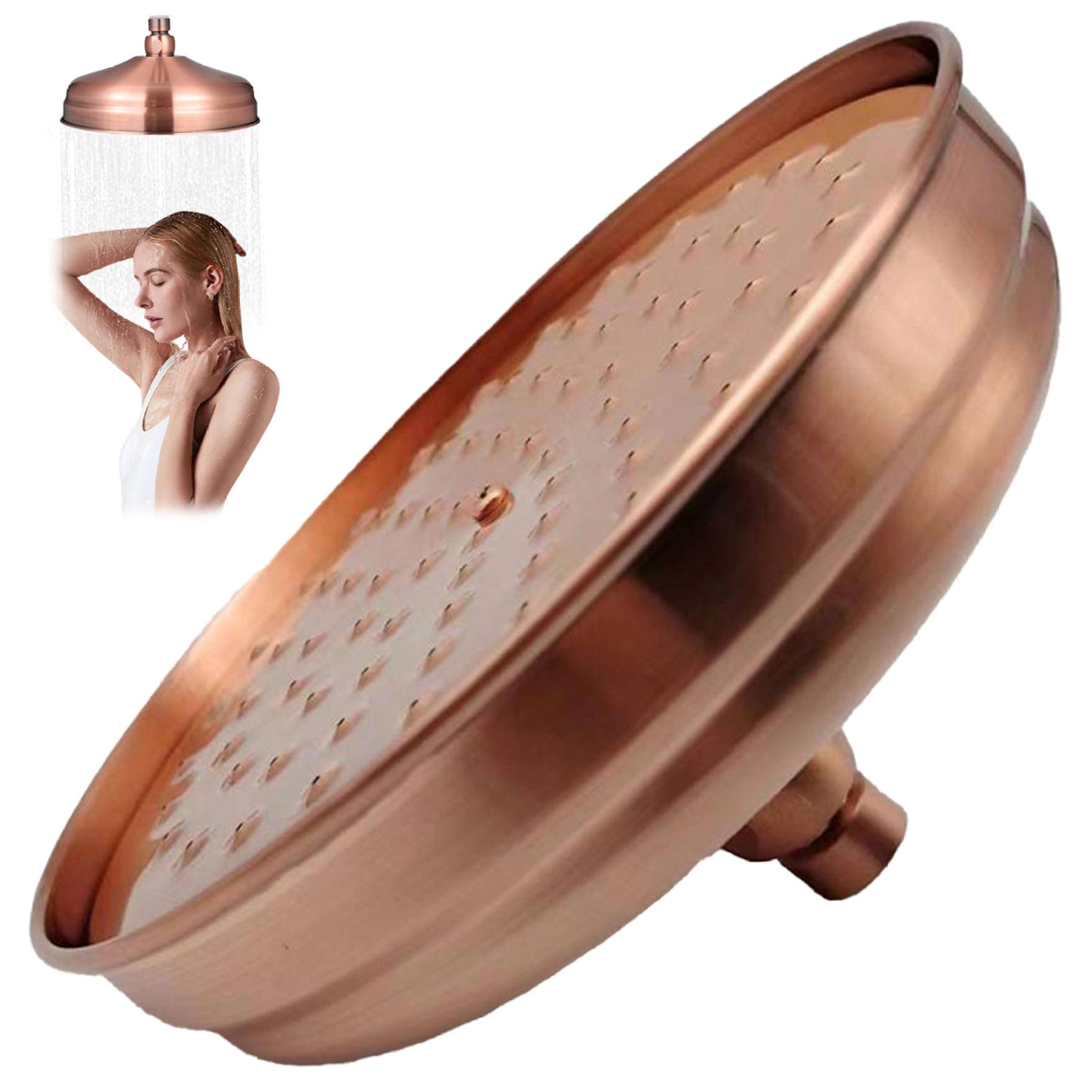 Vintage Round Copper Shower Head 7.9x7.9x4.3 in Rainfall Design, High Pressure Stainless Steel Shower with Silicone Jets, Rustproof Bathroom Rain Showerhead Replacement