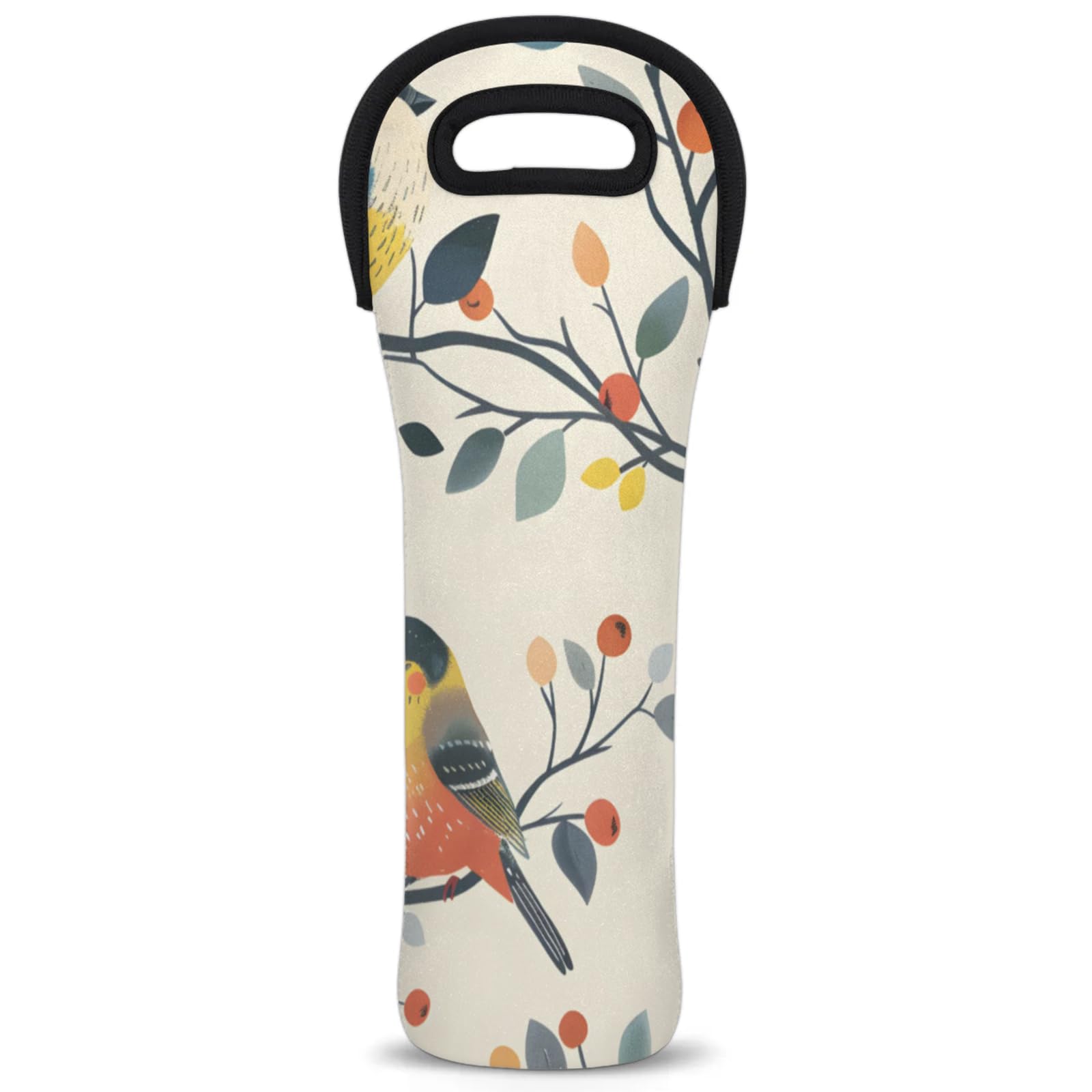 Neoprene Wine Tote Carrier Bag for Wine,Water, Champagne, Beer, Baby Bottles 15.6 x 5.1 Inches, Protective Wine Bag,Birds