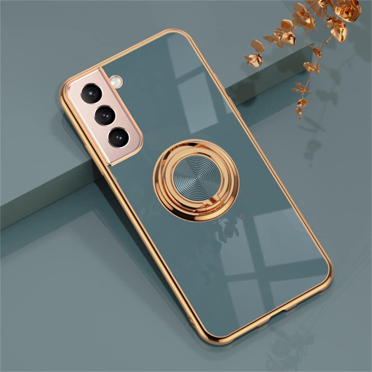 EYZUTAKElectroplated Magnetic Ring Holder Case for Samsung Galaxy S21 5G, 360 Degree with Rotation Metal Finger Ring Holder Magnet Car Holder Soft Silicone Shockproof Protective Cover - Gray
