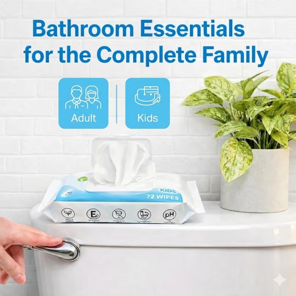 Flushable Butt Wipes for Adults & Kids, 432 Count (6 Pack of 72) — Extra Large, Hypoallergenic, Soft & Thick, Septic & Sewer Safe, Fragrance Free, Daily Bathroom Essential