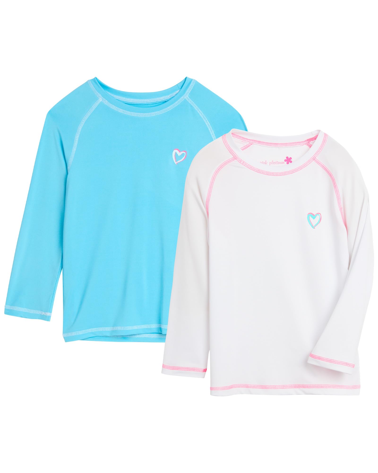 Girls Long Sleeve Rash Guard UPF 50+ Swim Shirts, 2 Pack | Quick-Dry Sun Protection Beachwear, Lightweight Comfort for the Beach, Pool, and Sunny Vacation Days