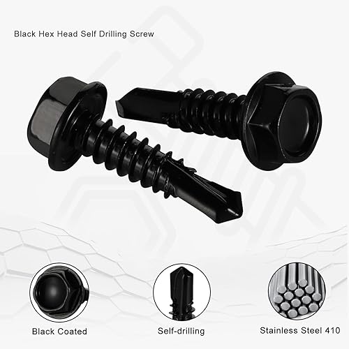 Miniatura 2 de Tornillos autorroscantes con cabeza hexagonal de 34 pulgadas, tornillos Tek de chapa autoperforantes, óxido negro de acero inoxidable 410, 100