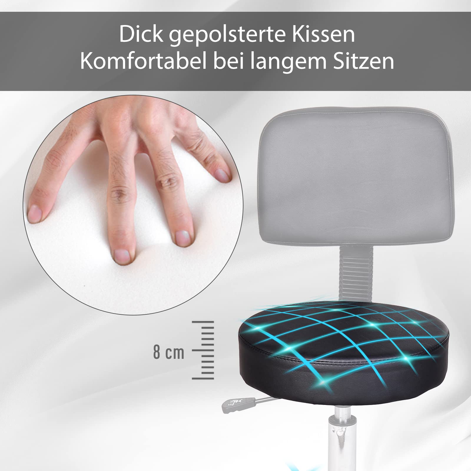 HOMCOM Taboret na kółkach, stołek roboczy, stołek kosmetyczny, stołek obrotowy, profesjonalny salon