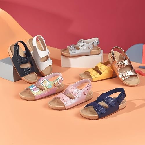 Miniatura 8 de Sandalias ajustables de doble hebilla para niñas y niños, zapatos de verano ligeros con velcro para niños pequeños y grandes