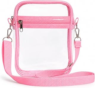 Clear Crossbody Bag with Adjustable Strap, Grey | Stadium approved , Front Zipper Pocket, Adjustable Shoulder Strap