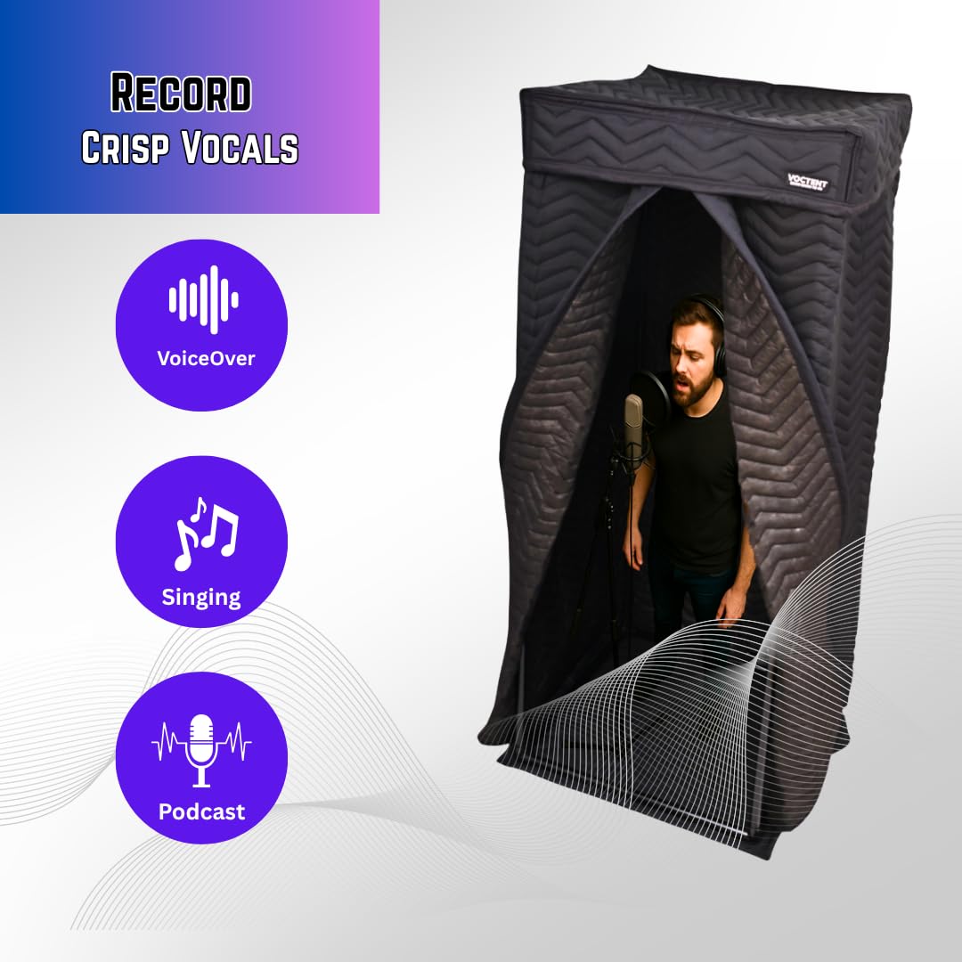 Tragbare Vocal Booth, mobile Aufnahmekabine für Homestudio Tonaufnahmen | Hochdichter 360 Grad Akustikschirm für Voiceover, Podcast und Musik, reduziert Echo und Hall, mit praktischer Tragetasche
