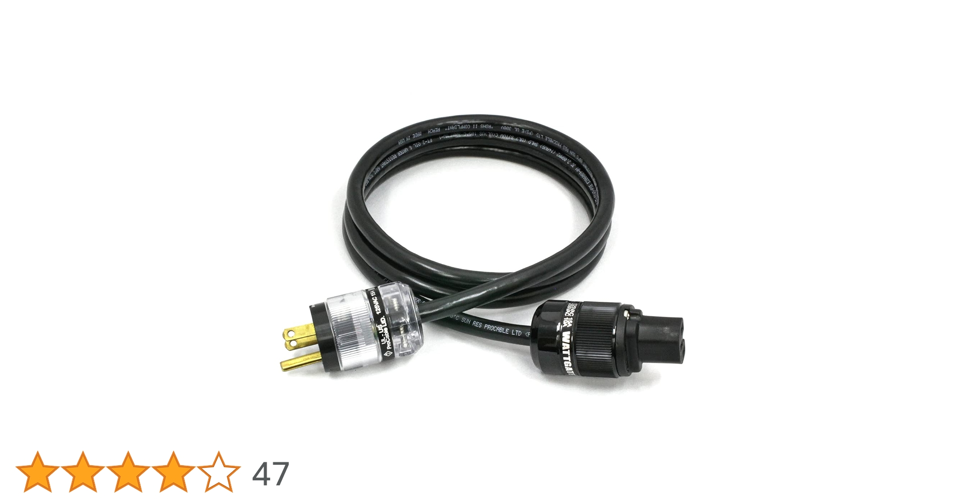 プロケーブル (WATTEGATE)シールド電源ケーブル 透明プラグ 2m プロケーブル製（WATTGATE）シールド電源ケーブル 透明プラグ