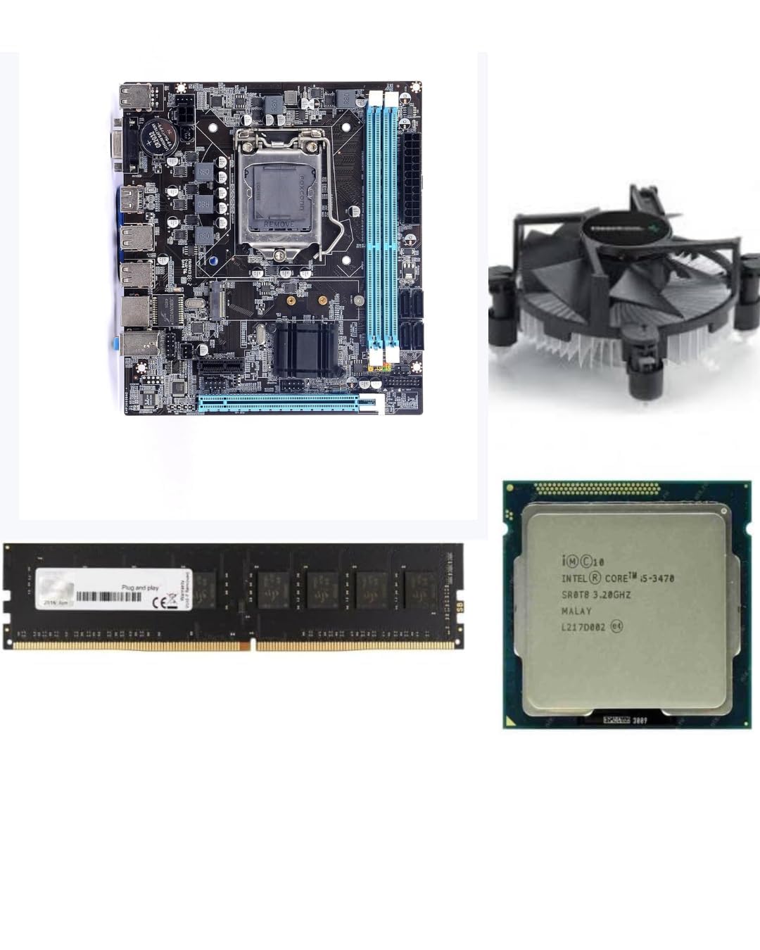 h61 motherboard kit with processor i5 3570/3470/3470s gen 2.90ghz to 3.80ghz+ 8gb ram ddr3(single stick) + cpu fan (2 year replacement warranty)
